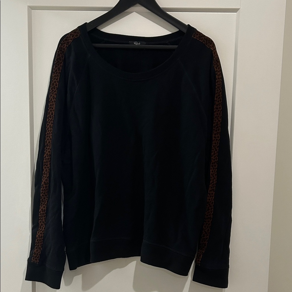 Rails Black Theo Sweater with Velvet Leopard Print XL